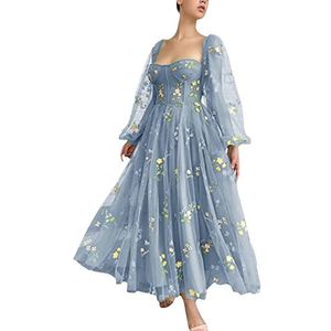 Romantic Vintage Green Short Prom Dress Princess Puff Long Sleeve Floral Embroidery Women Cocktail Girls Birthday Gowns Outfit Robe De Soiree