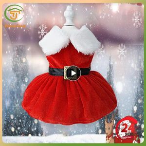Dog Apparel Christmas Cat Clothes Soft Dress Xmas Red Skirt Pets Warm Bow Comfortable Pet Supplies Costume