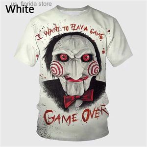 Herr t-shirts herrar t-shirt mode heta försäljning 3d tryckt terror docka mask mönster unisex rund hals kort slved löst anime stil t skjortor y240321