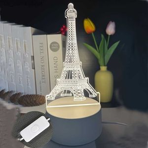 Bordslampor 1 st 3D Paris Tower Night Light - varm vit LED -sänglampa