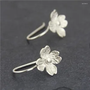 Stud Küpe 925 Sterling Gümüş Sanat Sevimli Moda Çiçeği Uzun Yüksek Kale Takı Kadın Kız Sterling-Silver-Jewelry