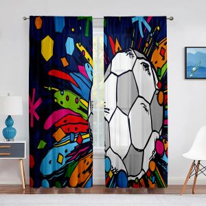 Cortinas de futebol esférico bola de futebol colorido arte pura cortina para sala estar voile para janela quarto cozinha tule cortinas