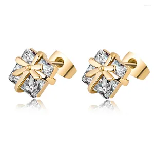 Stud Earrings Love & Annie Romantic Bowknot Earing Copper Gold Color Square Clear Red Purple Cubic Zirconia Women Gift