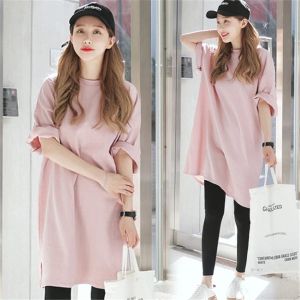 Kleider Umstandskleider Sommerkleidung für Schwangere Mode Rosa Locker sitzendes mittellanges T-Shirt Lässige Schwangerschaftskleidung