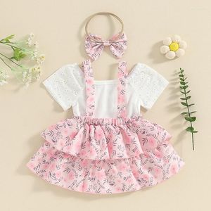 Clothing Sets Baby Girls Summer Outfit Off-Shoulder Rompers And Floral Ruffle Dress Headband 3 Piece Clothes Set