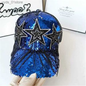 Ball Caps 202205-shi new ins Dropshipping Pentagram beaded tassel sequins nightclub show la baseball hat women leisure visors c L240314