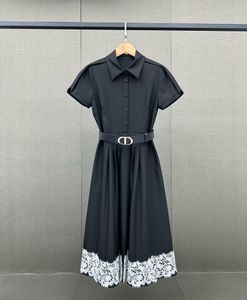 Vestido feminino marcas de moda europeias vestido midi preto e branco com lapela e manga curta