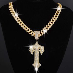 Moda banhado a ouro cruz espada jóias hip hop correntes cubanas zircão diamante trapstar jogo controlador pingente colar para homem