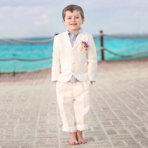 Ternos masculinos traje bege meninos para praia casamento crianças blazer entalhado lapela criança noivo smoking formal wear 2 peças (jaqueta calças)