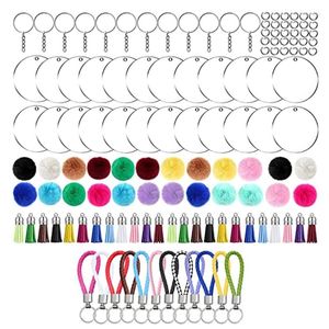 Keychains Set Including 24 Acrylic Blanks Tassels Key Rings Plush Balls 12 Woven And 30 Jump