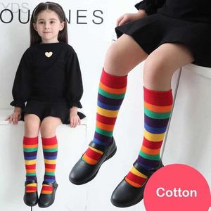 Kids Socks New Arrival Children Rainbow Socks Kids Sport Girls Boys Colorful Striped Soft Cotton Knee High Socks Toddler High Quality 2-12T YQ240314