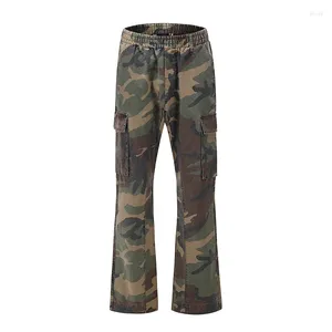 Pantaloni da uomo Salopette Harajuku Camouflage Pantaloni casual a tromba Pantaloni larghi multitasche Streetwear Denim Hip Hop Flare