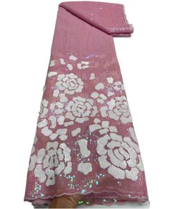 Senaste afrikanska paljetter Lace Fabric 2022 Luxury Pink broderade franska tyllspetsar tyger 5 meter för bröllopssymål7305071