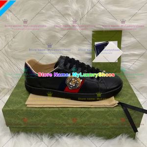 With Box Designer Casual Shoes Bees Ace Sneakers Low Mens Womens Shoes High Quality Tiger Embroidered Black White Green Stripes Walking Sneakers 600