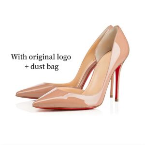 Дизайнерские красные знаменитые дно каблуки высокая каблука Тонкие классические заостренные шпильки черный патентный патент подлинный кожаный насос.