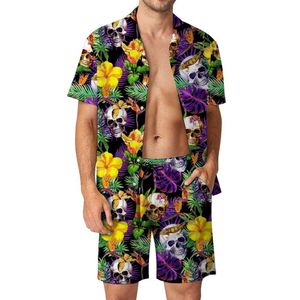 Designer kostym europeisk herr casual lös skjorta set hawaii digital tryck strand kort ärm shorts opus