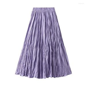 Skirts Fashionable Long Maxi Pleated Skirt Women 2024 Spring Summer Floor-Length High Waist Solid Color Lady