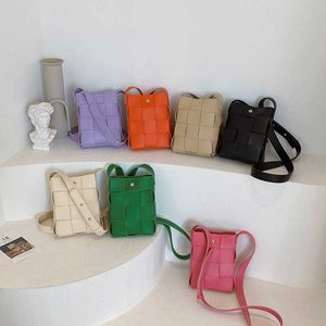 Sacos de celular coreano artesanal tecido saco para as mulheres primavera verão único ombro moda doce doce cor crossbody telefone