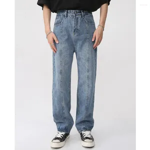 Jeans masculinos moda casual reta vintage splicing conceber 2024 primavera coreano solto personalidade lavagem cor sólida