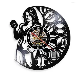 Wall Clocks Muscle Lady Bodybuilding Record Clock For Female Room Workout Motivation Weightlifting GYM Fitness Decor Watch