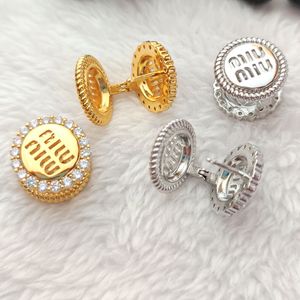 M brand luxury lovely hollow round designer earrings for women bling diamond aretes tendency numbers letters design jewelry