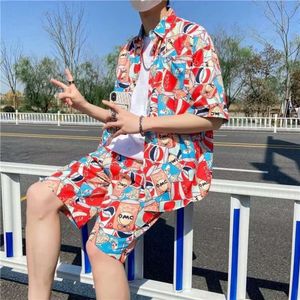 Designer Suit Casual Hawaiian Shirt Shorts Summer Trend Loose Fitting Short Sleeved Oversized Beach Couple Set Men Ajsu