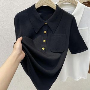 Kadın Polos Kadın Giyim Örme Polo Gömlek Koreli Moda Yaz T-Shirt Çok yönlü Katı Kadın Gevşek Kısa Kollu İnce Üstler