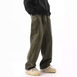 힙합 스트리트 낙서 얼룩진 잉크 디자인 소년, maillard, 불가능한 힙합 카우보이 긴 바지를위한 넓은 발