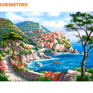 Number CHENISTORY The Mediterranean Sea Seascape DIY Painting By Numbers Modern Home Wall Art Picture For Unique Gift Artwork 40x50cm