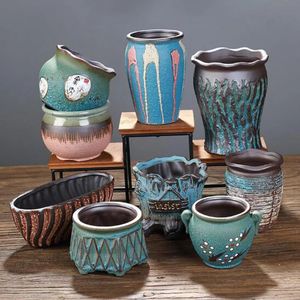 Creative Succent Flowerpot Green Plant Vase Planter Bonsai Pot Macetas Office Desktop Ornament Ceramic Crafts Garden Art 240311