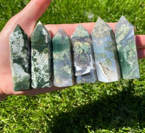 67cm Natural Crystal Moss Agate Point Wands Gift Hand Polished Healing Menoy Drawing For Decoration2443023