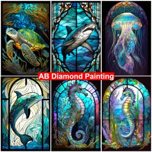 Ponto 5d diy ab pintura diamante cavalo marinho golfinho quadrado completo/redondo diamante bordado animais mosaico ponto cruz kit decoração de casa presente