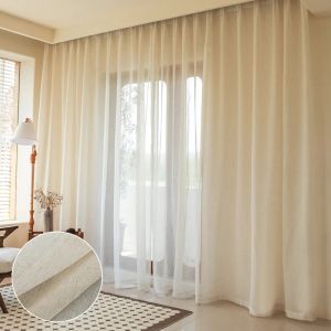 Cortinas japonesas de textura voile, cortinas transparentes para sala de estar, aparência de linho, tule para janela, casa, readymade, rideaux voilage