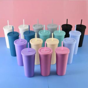 UPS 22oz Colored Acrylic Cups 700ml plastic tumbler with Lids Straws Double Wall Matte Plastic tumbler Reusable Cup Z 3.14