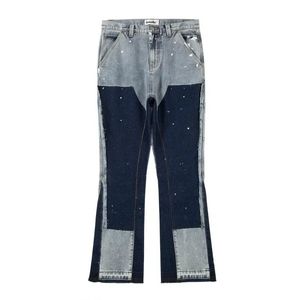 Mins Jeans, Mürekkep Çift Kot Pullu Sokak Moda Markaları ile Birleştirilmiş Sokak Moda Y2K Bell Bottomları 240314