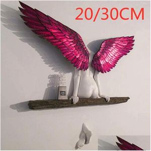 Adesivi murali 30 cm Angelo Arte Scpture Decorazione Statua 3D Soggiorno Camera da letto Decorazioni per la casa Giardino Opere d'arte Ali Consegna goccia Dh1Bk