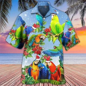 Camisas casuais masculinas moda 3d floral papagaio impressão para roupas masculinas engraçado gráfico manga curta havaí praia férias y2k camisa