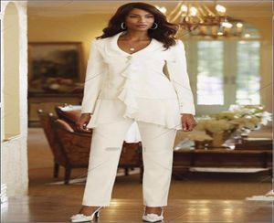 Fantastisk chiffongkvinnor White Slim Fit Pant Suits Lady Mother Bride Trousers Wedding Party One Button Business Wear Custom T7483624