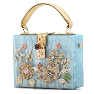 Bolsa de fábrica para mulheres, gorjeta de acrílica hard saco cravejada bolsa doce doce fresco saco de corrente de flores de pérolas, senhoras esculpidas diamantes bolsas de moda