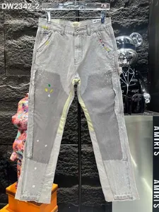 CA2342-2 Dept. Högkvalitativa män jeans nödställda motorcykel cyklist jean rock mager smalt rippade hål rand fashionabla orm broderi denim byxor