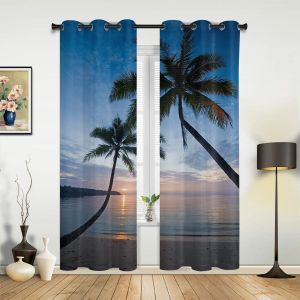 Curtains Beach Sunset Ocean Scenery Curtains for Bedroom Living Room Drapes Kitchen Children's Room Window Curtain Modern Home Decor