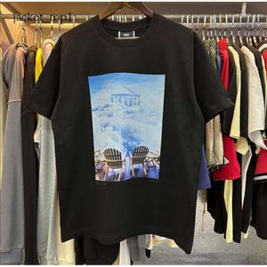 Kith Mens Designer T Shirts Blue Sky White Cloud Fun Forest Print High Quality 100% Cotton Oversized Short Sleeve T-shirt Kitht Shirt 6721