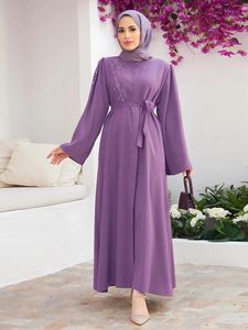 Этническая одежда Ид Рамадан Бриллианты Бусы мусульманские женщины открывают абая Макси плать