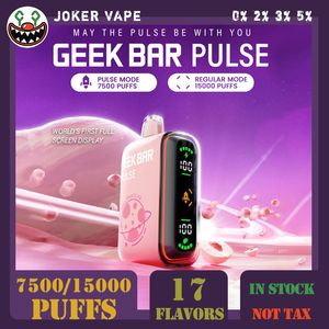Originale Geek Bar Pulse 15000 Puff Penna Vape usa e getta 5% Livello 16 ml Preriempita 650 mAh Batteria ricaricabile 17 Gusti 15k Puff Vapes Kit 100% Originale