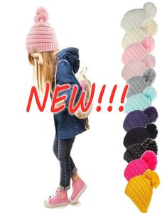 NOVO Gorro Crianças Chapéus De Malha Crianças Chunky Skull Caps Inverno Cabo Malha Slouchy Crochet Chapéus Ao Ar Livre Gorro Quente Cap 11 Cores 502870532