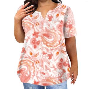 Kvinnors T-skjortor Fashion Plus Size Casual Short Sleeve Round Neck Retro Floral Print T-shirt med fickor kläder