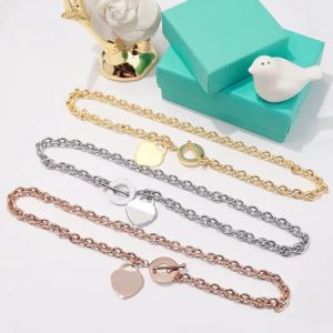 Ladies Brand Gold Heart Shaped Pendant Christmas Gift Stainless Steel Chain Sier Bracelet Necklace Set Original Classic Jewelry