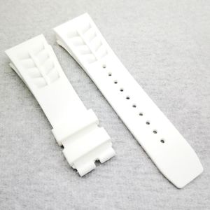 25mm White Watch Band 20mm Folding Clasp Rubber Strap For RM011 RM 50-03 RM50-01240B