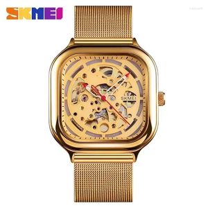 Orologi da polso Skmei 9184 Orologio automatico da uomo al quarzo Impermeabile Hollow Art Cinturino in acciaio inossidabile Montre Homme Orologio meccanico di moda