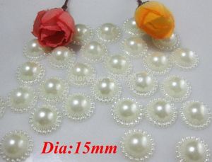 Whole150 pcslot luźne bez pętli Pół Pearl DIY Akcesorium 15 mm Milky Flatback Pearls Button Okrągły kształt płaski tylne perły B8921470